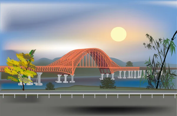 河桥附近山脉 — 图库矢量图片