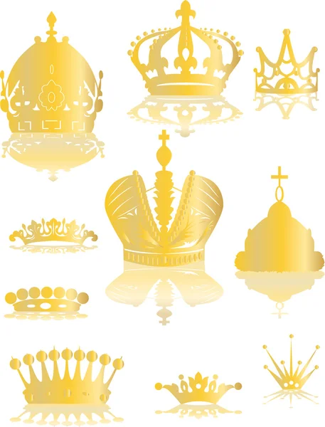 Dieci corone d'oro con riflessi — Vettoriale Stock