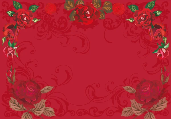 장미 꽃을 가진 밝은 빨간 디자인 — 스톡 벡터