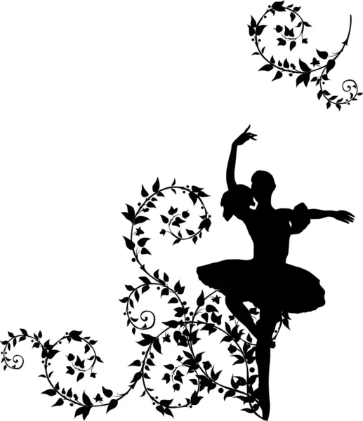 Danseuse de ballet en boucles de plantes noires — Image vectorielle