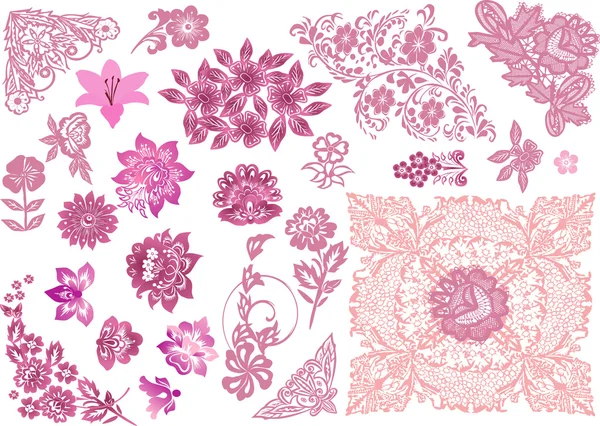 Ροζ διακοσμημένα στοιχεία floral συλλογή — Διανυσματικό Αρχείο
