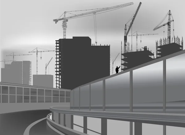 Bâtiment urbain moderne paysage gris — Image vectorielle