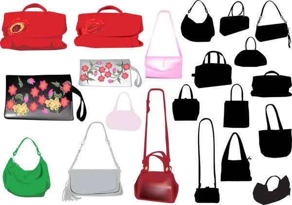 Reihe isolierter Handtaschen für Frauen — Stockvektor
