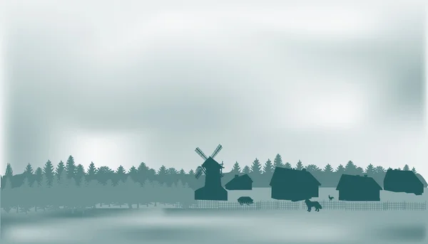 Paysage de pays bleu avec moulin à vent — Image vectorielle