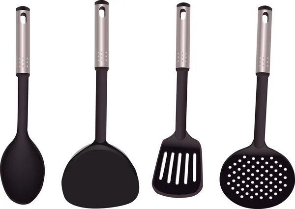 Grupo de utensilio de cocina en blanco — Vector de stock