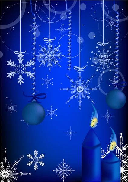 Blue Christmas tree decorations and candles — Stock Vector