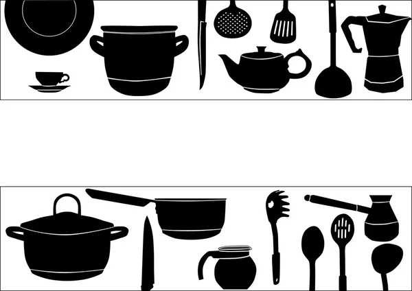 Фон с черной посудой на белом — стоковый вектор