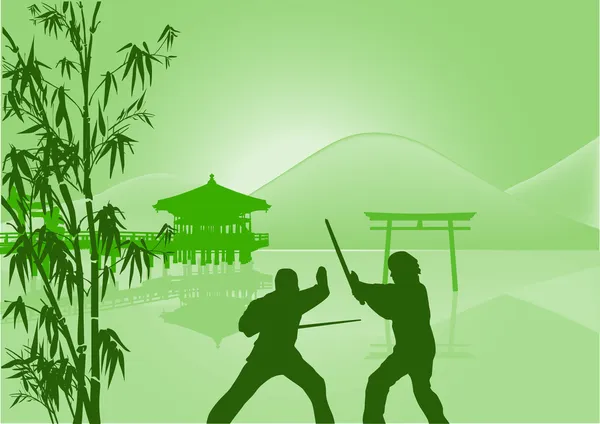 Deux combattants près du lac — Image vectorielle