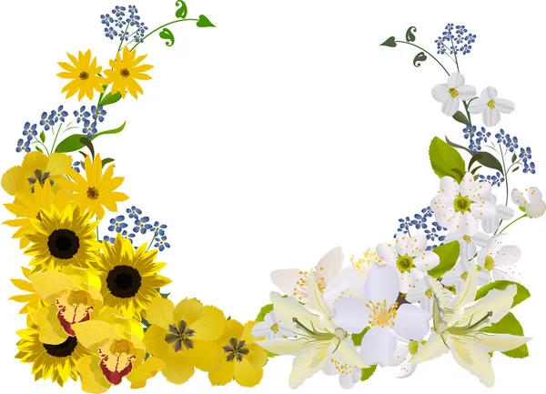 黄色和白色的花朵的卷发 — 图库矢量图片