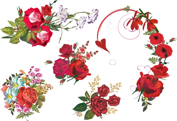 繊維赤いバラ花束 — ストックベクタ