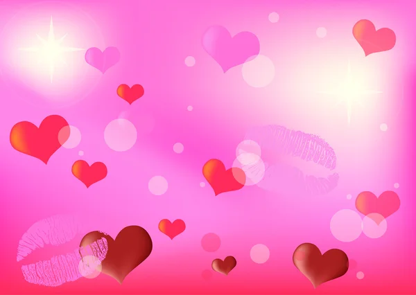 粉红色的口红和心背景 — 图库矢量图片