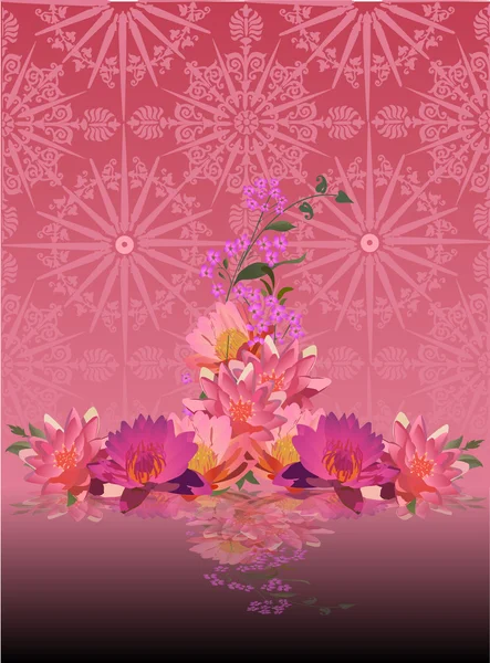 Flores de lirio rosa sobre fondo decorado — Archivo Imágenes Vectoriales