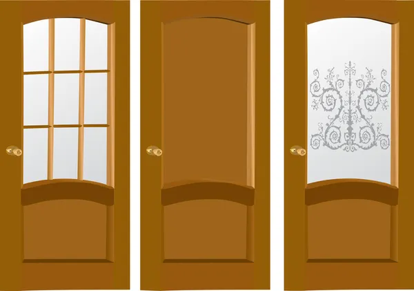 Tre porte in legno isolate su bianco — Vettoriale Stock