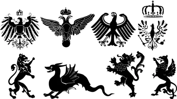 Eight heraldic animals on white — Stock Vector