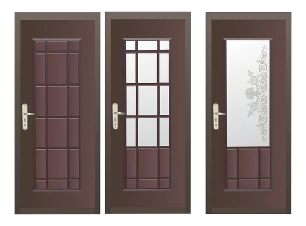 白で隔離される 3 つの暗いドア — ストックベクタ