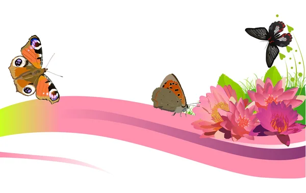 Πεταλούδες και Σχεδιασμός ροζ κρίνος — Διανυσματικό Αρχείο