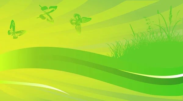 녹색 나비와 잔디 추상적인 배경 — 스톡 벡터