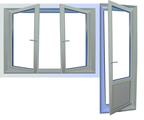 Tür und Fenster isoliert auf weiß — Stockvektor