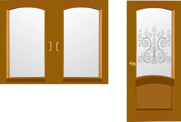 Porta e finestra isolate marrone — Vettoriale Stock