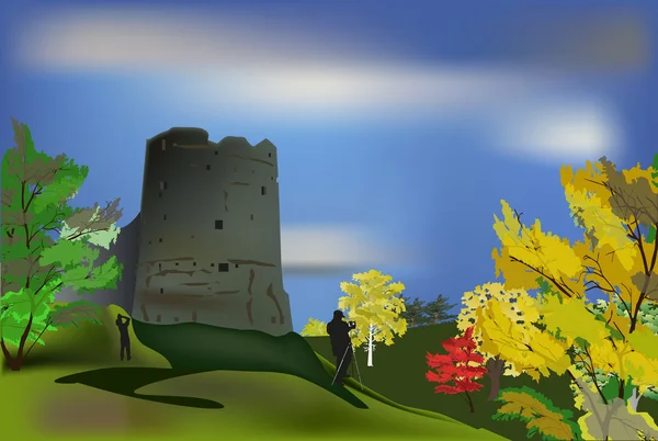 Château en forêt d'automne — Image vectorielle