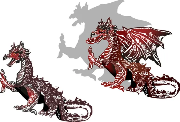 2 つの黒と赤のドラゴン — ストックベクタ