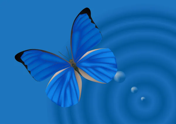 Blauwe vlinder boven water illustratie — Stockvector
