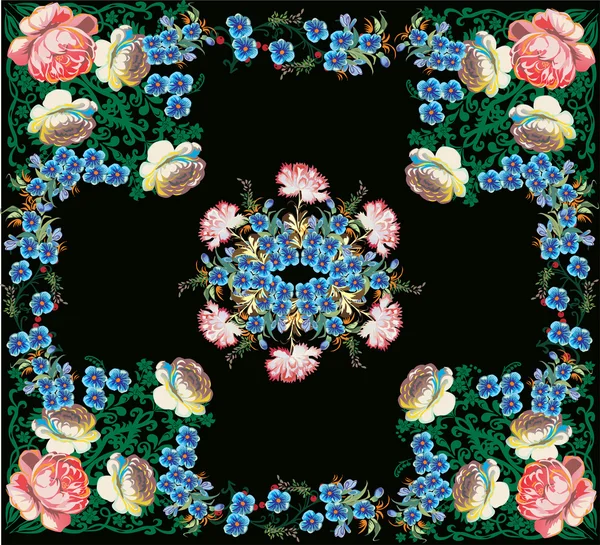 สี่เหลี่ยมจัตุรัส ดอกกุหลาบแดง และดอกไม้เล็กๆสีฟ้า — ภาพเวกเตอร์สต็อก