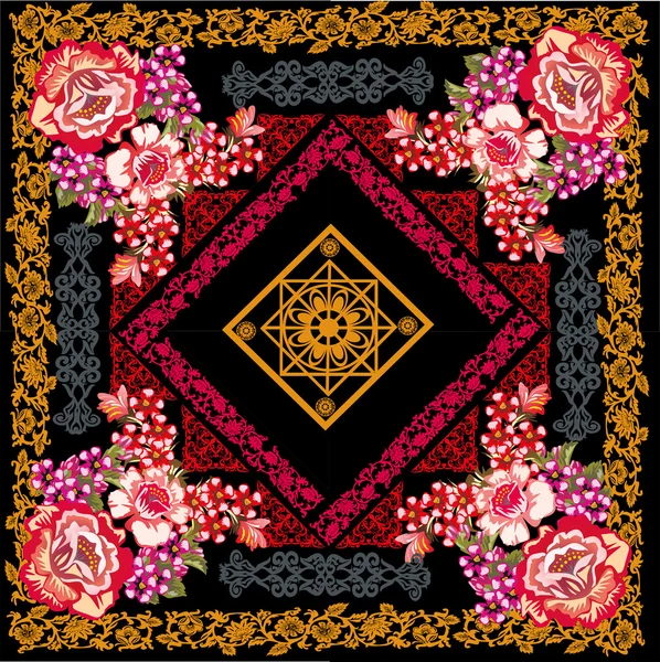 Kleur rose florale vierkante decoratie — Stockvector