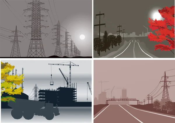 Four industrial landscapes collection — Stock Vector