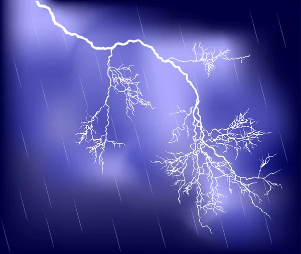 White lightning in lilac rain sky — Stock Vector