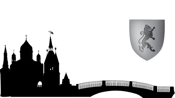 Slottet och heraldiska lejon illustration — Stock vektor