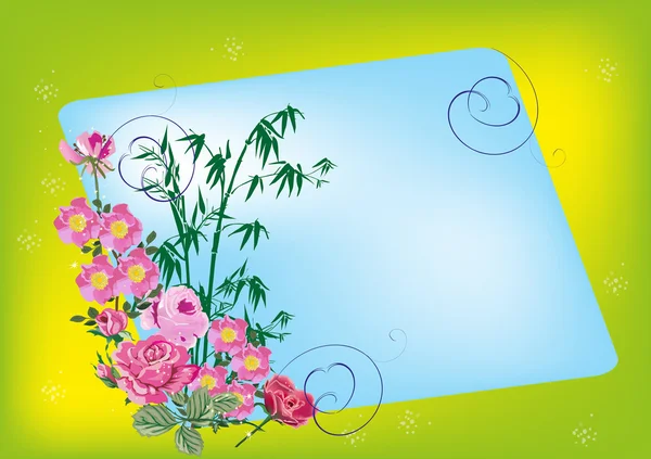 Rose rose décoration sur fond vert vif — Image vectorielle