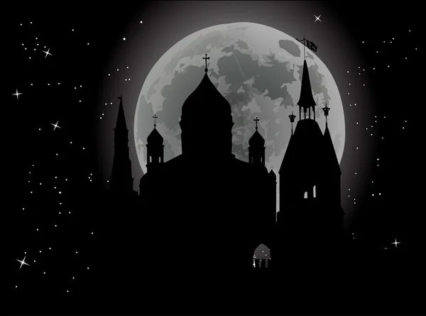城と夜の星空の背景 — ストックベクタ