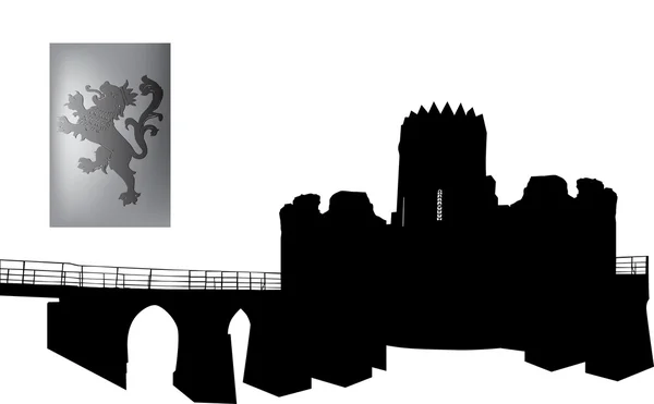 Castle with heraldic lion illustration — Stock Vector