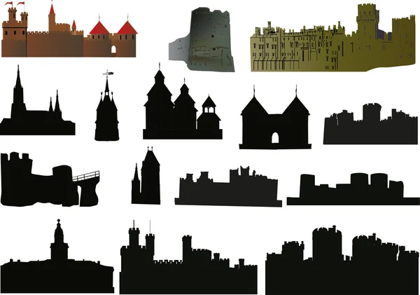 Набір ізольованих замків і вежі — стоковий вектор