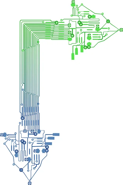 Gröna och blå pilen som bildas av nuvarande linjer — Stock vektor