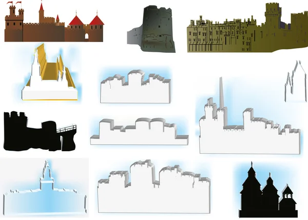 Sammlung von Burgen und Türmen Illustration — Stockvektor