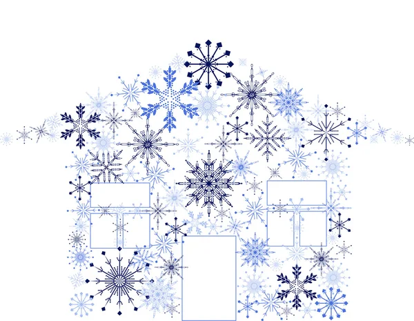 Синий дом снежинки изолированы на белом — стоковый вектор