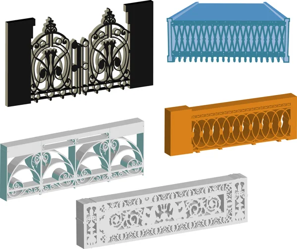 П'ять колекцій парканів ізольовані на білому — стоковий вектор