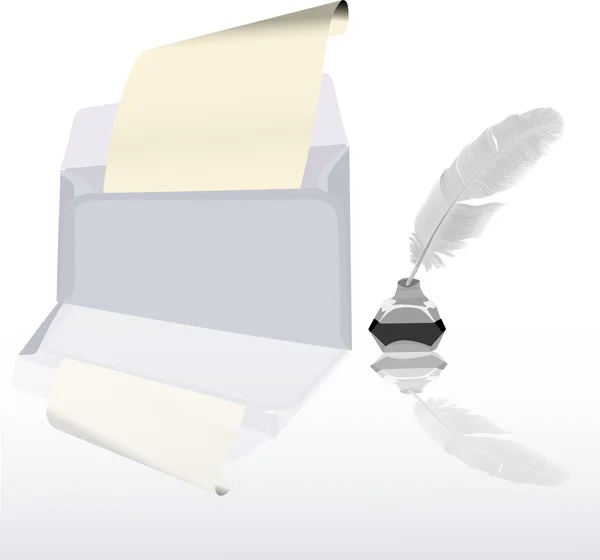 Plume et lettre dans l'enveloppe illustration — Image vectorielle