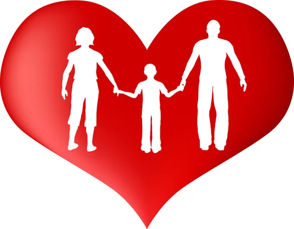 Rotes Herz mit Familiensilhouette — Stockvektor