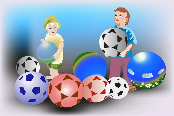 Children and many balls — Stock Vector