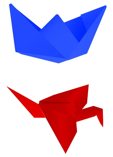 Statek papier niebieski i czerwony Żuraw — Wektor stockowy