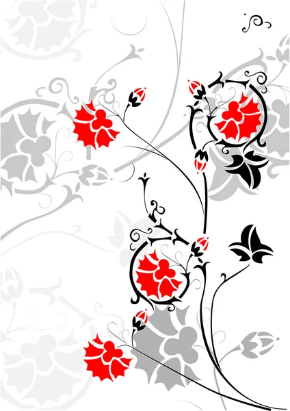 Boucles avec des fleurs rouge vif — Image vectorielle