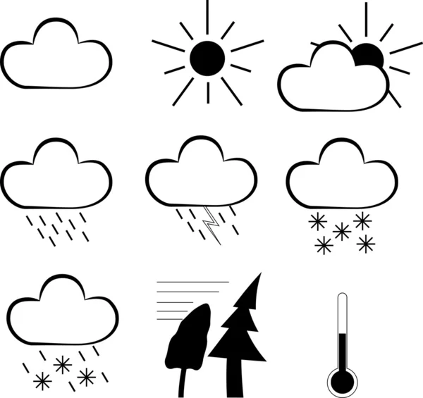 Set di icone meteo isolato su bianco — Vettoriale Stock
