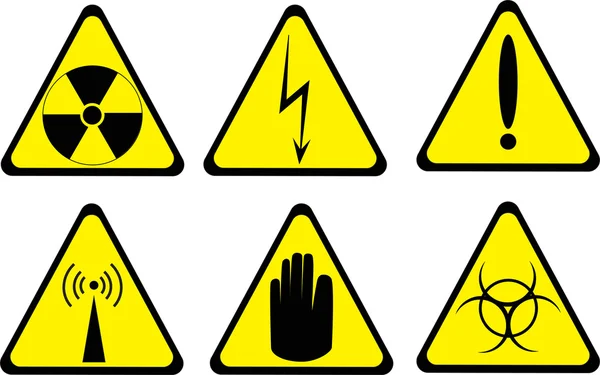 Set of six warning icons isolated on white — Stock Vector