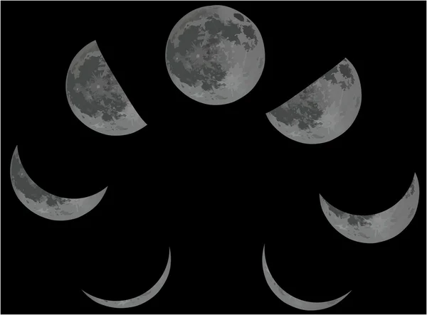 Mondphasen auf schwarzem Hintergrund — Stockvektor