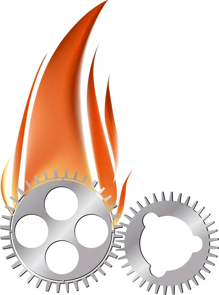 stock vector two gears in flame on white