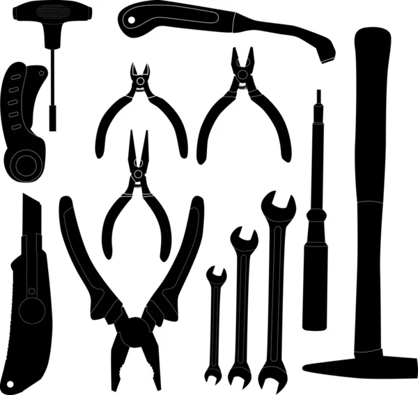 Tools black isolated silhouettes set — Stock Vector