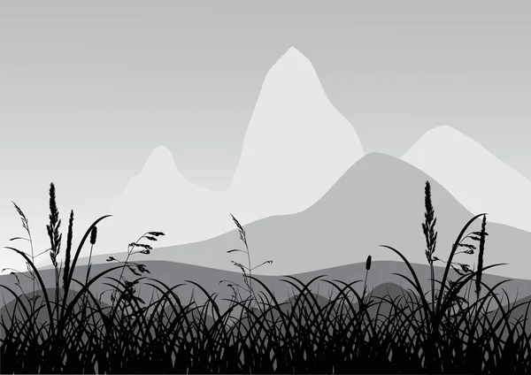 Herbe près des montagnes paysage — Image vectorielle